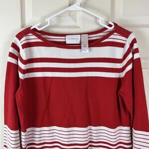 Liz Claiborne Womens Sweater Large Long Sleeve Red Striped 100% Cotton